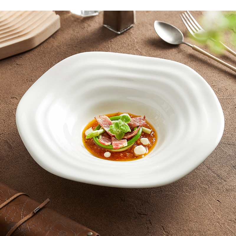 Home Cooking Restaurant - Irregular Shaped White Salad Plate Home