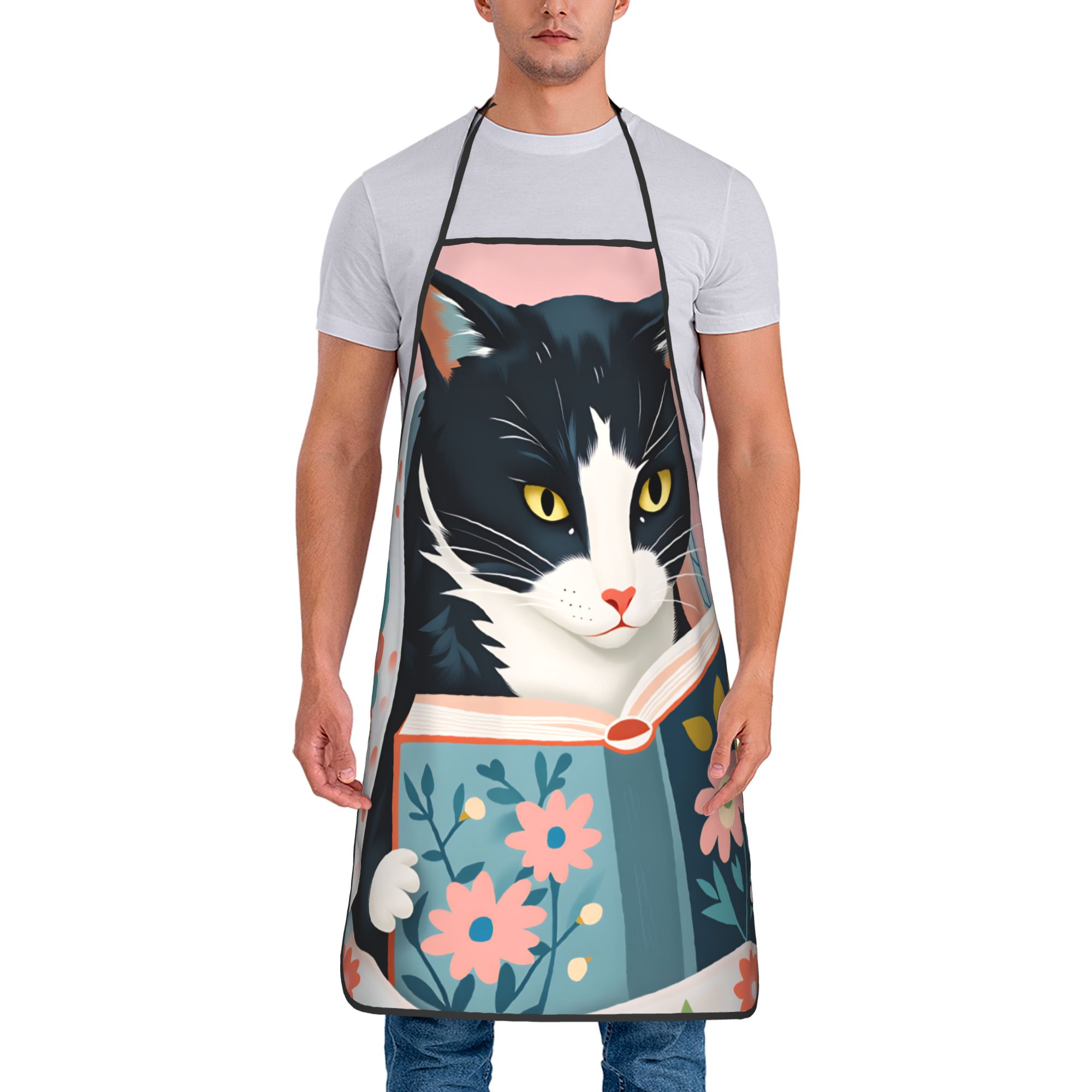 Whimsical Reading Cat Apron  F – Home Cooking Reading recenzja i cena