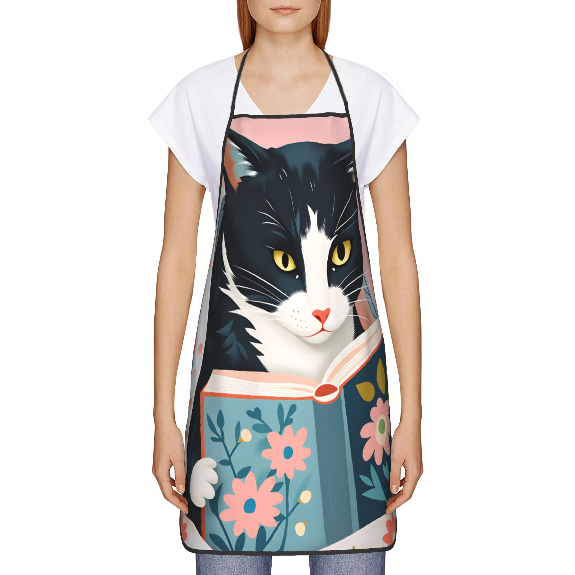 Whimsical Reading Cat Apron  F – Home Cooking Reading recenzja i cena