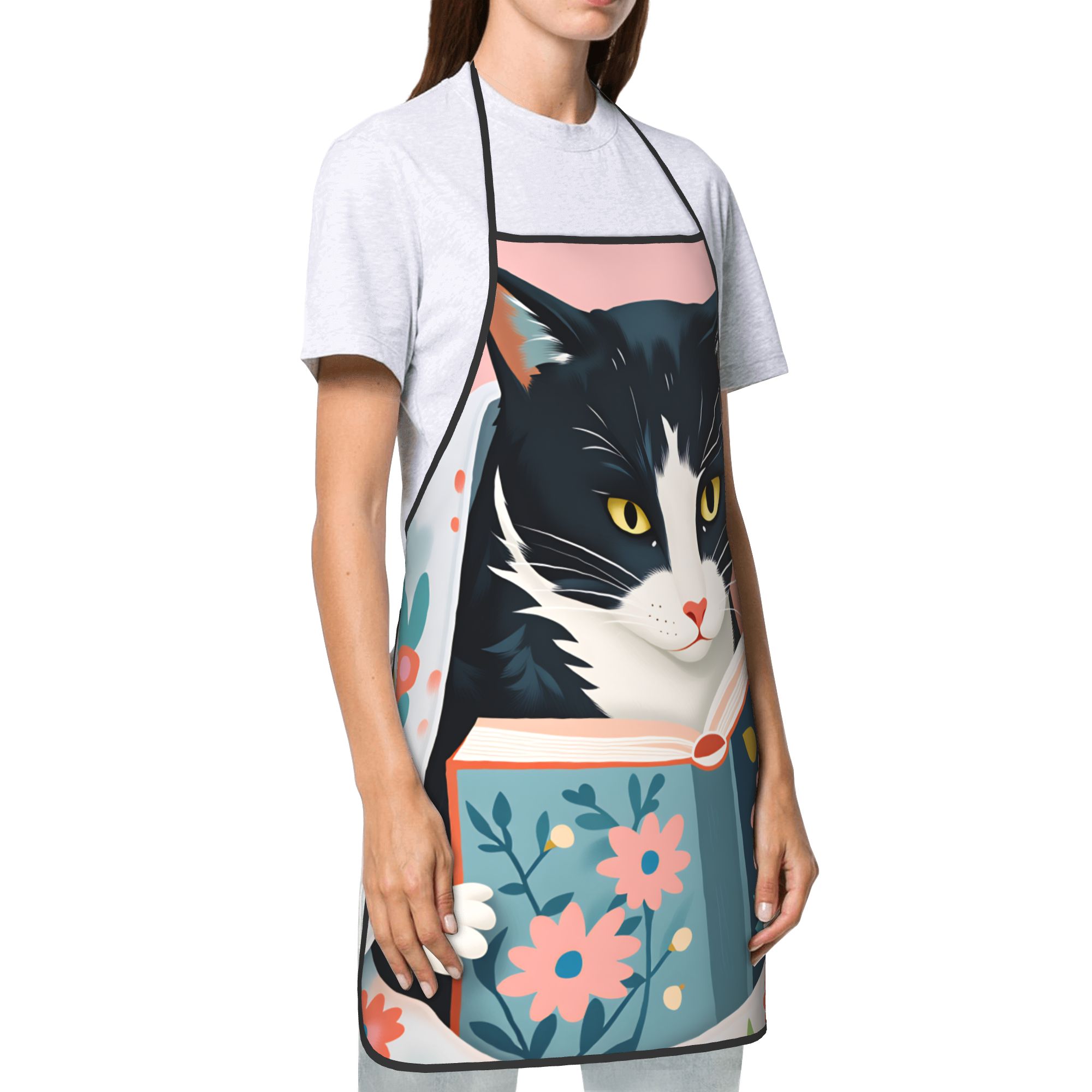 Whimsical Reading Cat Apron  F – Home Cooking Reading recenzja i cena